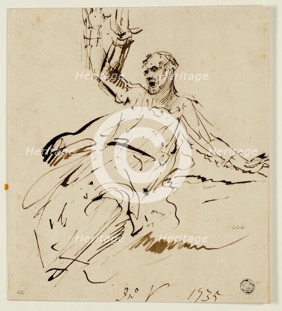 Seated Male Figure with Raised Arm, 1735. Creator: John Vanderbank.