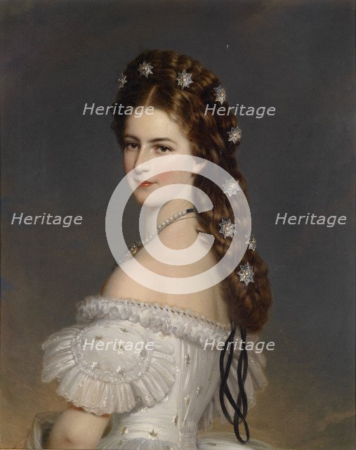 Empress Elisabeth of Austria with Diamond stars in her hair, ca 1860. Artist: Winterhalter, Franz Xavier (1805-1873)