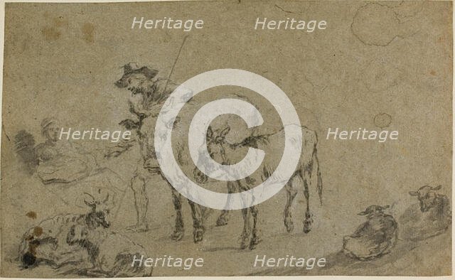 Herdsman with Cow, Donkey, Sheep, . Creator: Unknown.