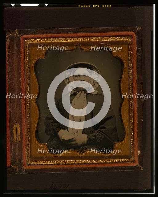 Unidentified woman, half-length portrait, wearing gloves, between 1840 and 1860. Creator: Unknown.