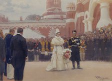 Nicholas II receiving rural district elders on May 18, 1896 in the yard of Petrovsky Palace in Moscow, 1897. Artist: Repin, Ilya Yefimovich (1844-1930)