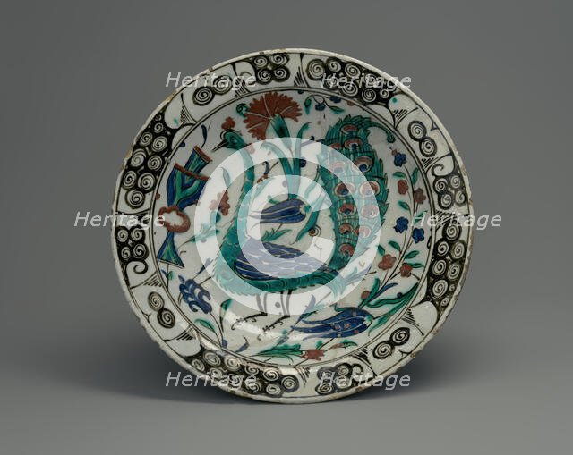 Dish with Peacock Design, Turkey, early 17th century. Creator: Unknown.