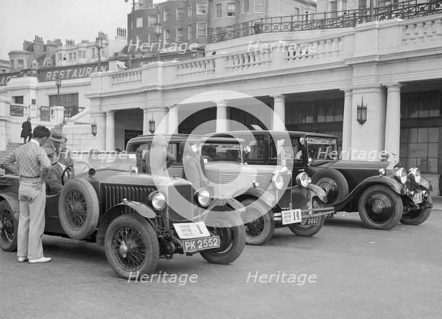 Invicta of DM Healey and a Standard Sportsman's saloon at the B&HMC Brighton Motor Rally, 1930. Artist: Bill Brunell.