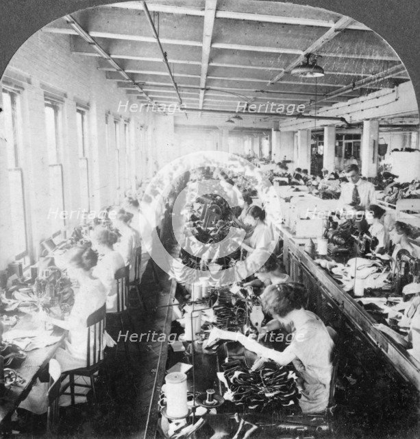 Sewing room in a large shoe factory, Syracuse, New York, USA, early 20th century. Artist: Keystone View Company