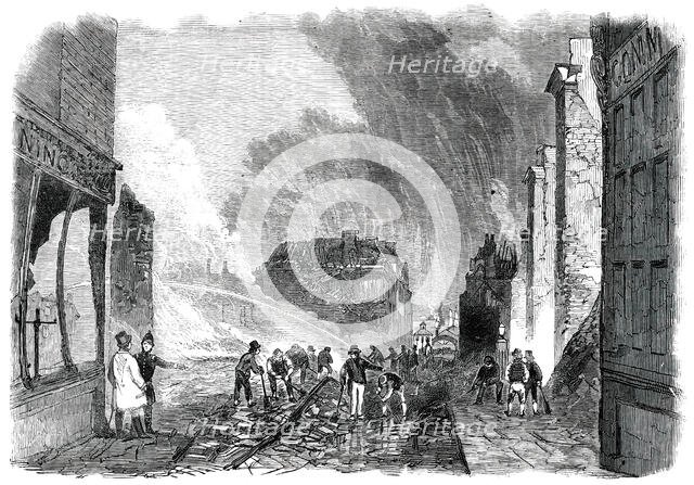 Ruins of the Great Fire at Gravesend - High-Street - looking North, 1850. Creator: Unknown.