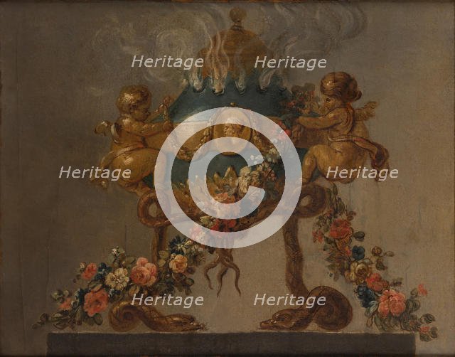 Perfume-burner supported by amorini and serpents and garlanded with flowers, 18th century. Creator: French Painter , 18th century .