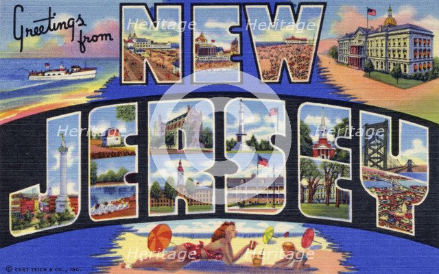 'Greetings from New Jersey', postcard, 1941. Artist: Unknown