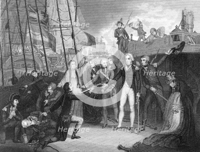 Surrender of the Spanish ship 'San Josef' after the Battle of Cape St Vincent, 1797. Artist: Unknown
