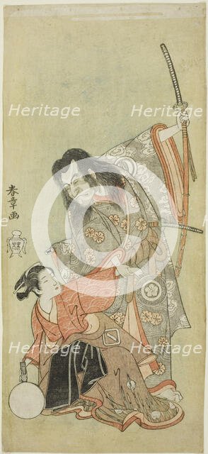 The Actors Sawamura Sojuro II as the priest Shunkan and Azuma Tozo II as Oyasu in the..., c. 1768. Creator: Shunsho.