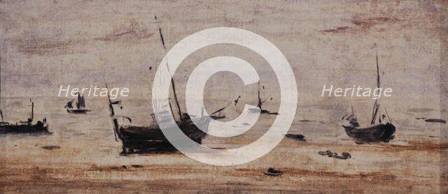 Bateaux échoués à marée basse, c.1895. Creator: Eugene Louis Boudin.