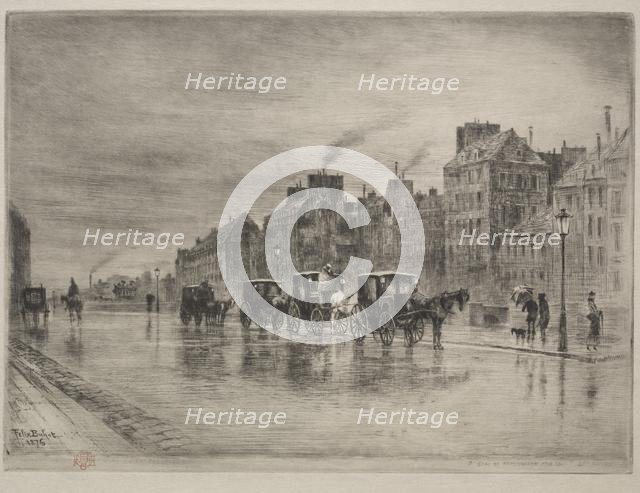 A Winter Morning on the Quai de lHôtel -Dieu, 1876. Creator: Félix Hilaire Buhot (French, 1847-1898).