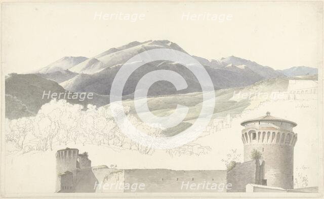 Landscape at Subiaco and building in Rome, 1787-1847. Creator: Josephus Augustus Knip.