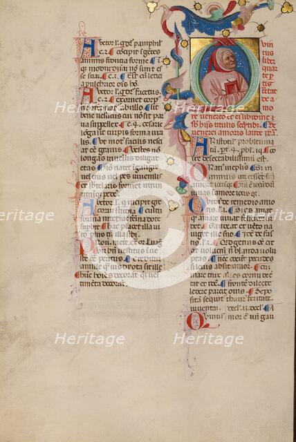 Initial Q: Bust Portrait of a Man; Compendium moralium notabilium, early 15th century. Creator: Cristoforo Cortese.