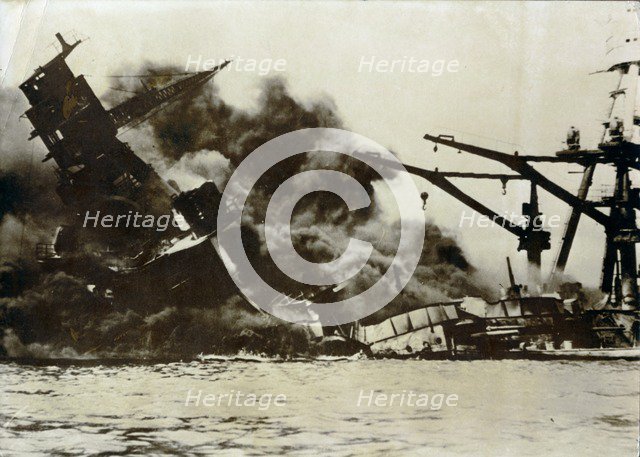 USS Arizona, attack on Pearl Harbor, December 7th, 1941. Artist: Unknown