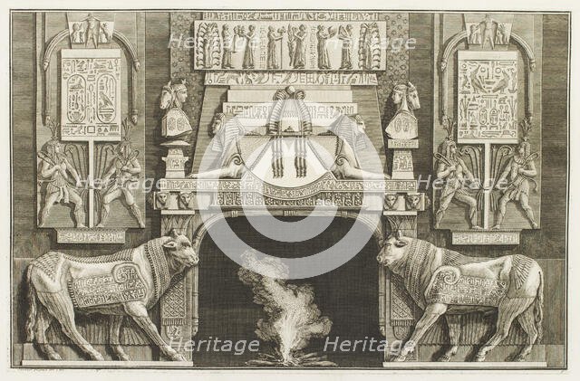 Design for chimneypiece with Egyptian design, sphinxes, hieroglyphs and bulls, 1769.  Creator: Giovanni Battista Piranesi.