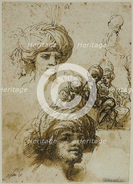 Sketches of Turbanned Men (recto), n.d. Creator: Salvator Rosa.