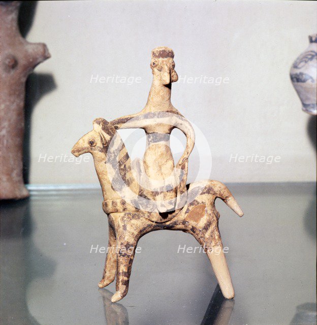 Minoan Clay Figurine Horse and Rider (Goddess), Terracotta, Arkhanes, Crete, c1400BC-c1100 BC Artist: Unknown.