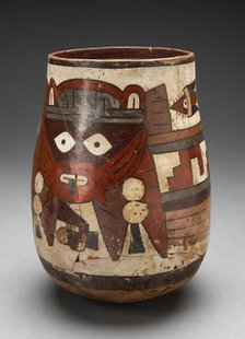 Rounded Beaker Depicting Masked Figure Holding Decapitated Head, 180 B.C./A.D. 500. Creator: Unknown.