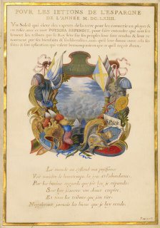 Escutcheon with a Landscape; Nine Emblems for Louis XIV, about 1663-1668. Creator: Jacques Bailly.