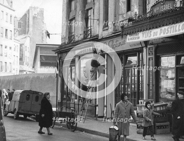 Algerian Jews' shop attacked in Paris, 11 April 1958. Artist: Unknown