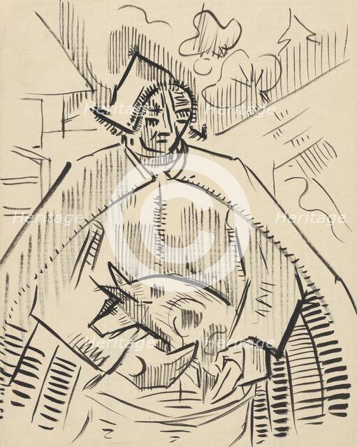 Man with a piglet, about 1942. Creator: Arnold Peter Weisz-Kubincan.