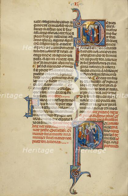 Initial D: A Woman Accusing her Husband before a Judge: Initial P: A Couple..., about 1290-1310. Creator: Unknown.