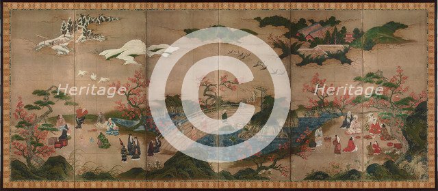 Maple viewers. A six-section folding screens, 16th century. Artist: Hideyori, Kano (active 1565-1576)