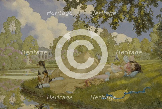 Sleeping Woman in a Park, 1922. Artist: Somov, Konstantin Andreyevich (1869-1939)
