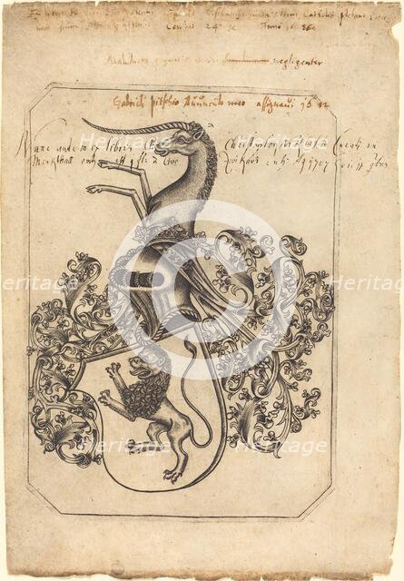 Coat of Arms with a Lion and Unicorn, c. 1480/1490. Creator: Master hw.