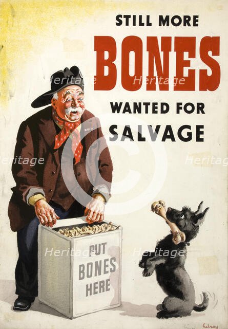 Salvage: 'Still more bones needed for salvage'..., World War II poster, c1939 and 1946. Creators: Central Office of Information, John Gilroy.
