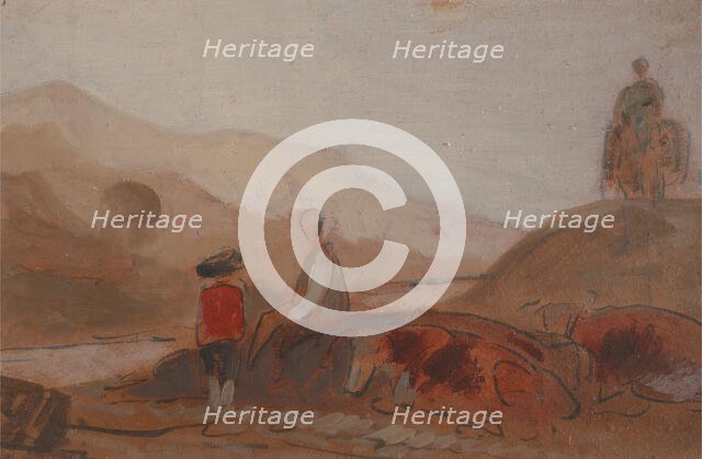 Mountainous Landscape with Figures by a Lake, 1825 to 1830. Creator: Unknown.