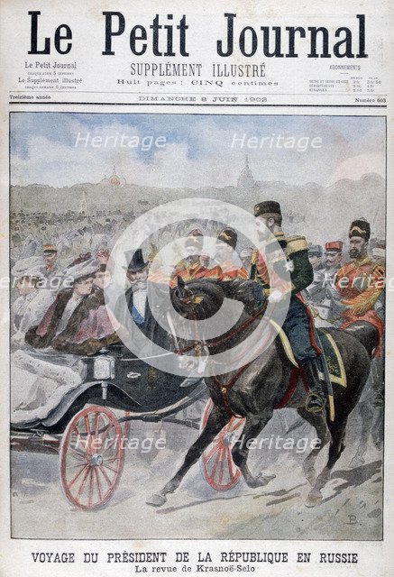 The President of the Republic of France reviewing troops, Krasnoye Selo, Russia, 1902. Artist: Unknown