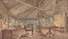 European Men in an African Jungle Lodge, 1886. Creator: Anon.