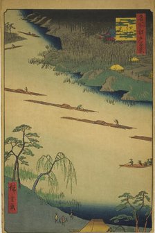 Zenkoji Temple and the Ferry at Kawaguchi (Kawaguchi no watashi Zenkoji), from the series ..., 1857. Creator: Ando Hiroshige.