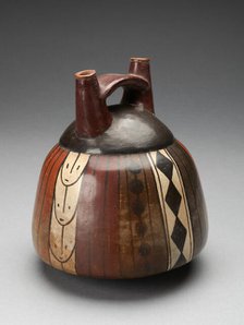 Double Spout Vessel with Vertical Bands of Geometric Motifs, 180 B.C./A.D. 500. Creator: Unknown.
