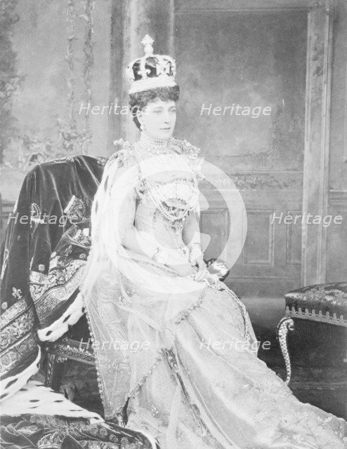 Queen Alexandra, consort of Edward VII, in her Coronation robes, 1902. Artist: Unknown