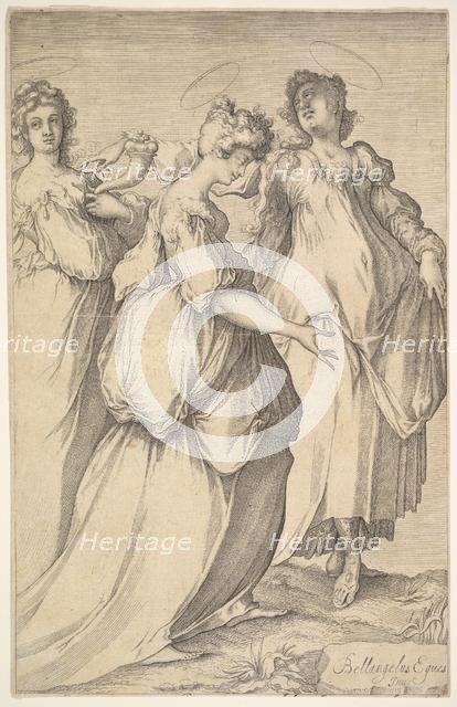 Three Haloed Female Figures, ca. 1610-50. Creator: Matthaus Merian.