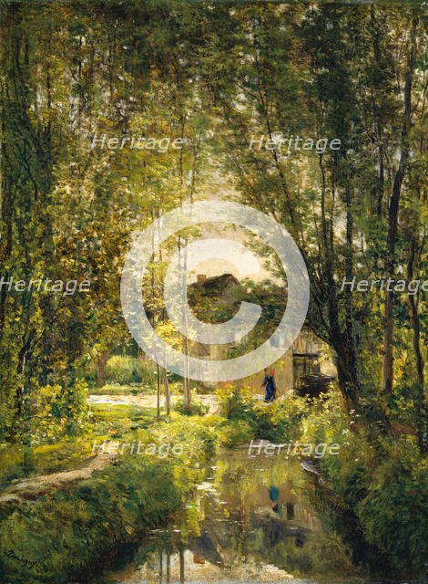 Landscape with a Sunlit Stream, ca. 1877. Creator: Charles Francois Daubigny.