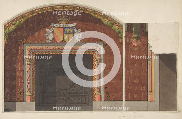 Design for the decoration of the fireplace in the library of the Chateau de..., second half 19th cen Creators: Jules-Edmond-Charles Lachaise, Eugène-Pierre Gourdet.