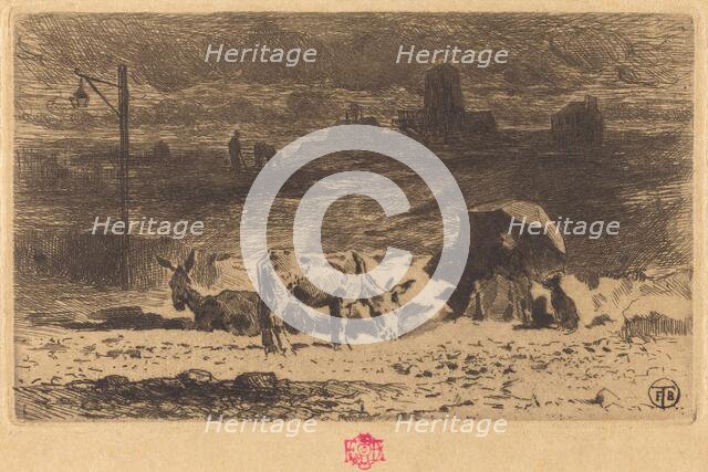 Les Anes de La Butte-aux-Cailles (Donkeys at La Butte-aux-Cailles), 1873/1874. Creator: Felix Hilaire Buhot.