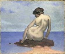 Baigneuse assise sur un rocher, 1910. Creator: Vallotton, Felix Edouard (1865-1925).