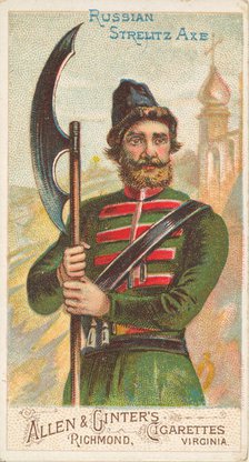 Russian Strelitz Axe, from the Arms of All Nations series (N3) for Allen & Ginter Cigarett..., 1887. Creator: Allen & Ginter.