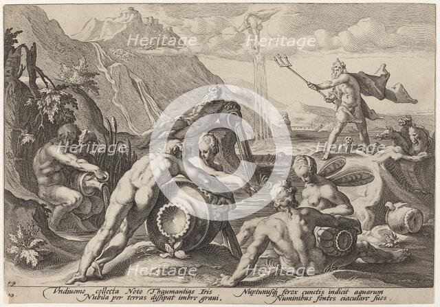Neptune Plotting the Destruction of Man, 1589. Creator: Goltzius, Workshop of Hendrick, after Hendrick Gol.