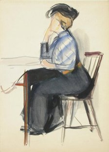 A woman sitting at a table, sketch, c1910s. Creator: Verner Thome.