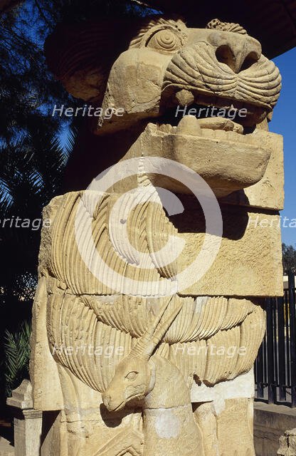 Lion with antelope, Temple of Allat, Palmyra, Syria, 2002.  Creator: Unknown.