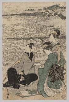 Man and Two Women at the Sea Shore, 1769-1825. Creator: Utagawa Toyokuni (Japanese, 1769-1825).