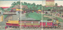Illustration of a Steam Locomotive Running on the Takanawa Railroad in Tokyo (Tokyo ta..., ca. 1873. Creator: Utagawa Kuniteru.