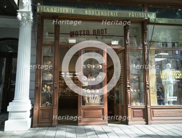 A bakery off the Maria Hilferstrasse, one of the main shopping streets in Vienna, Austria, 2022. Creator: Ethel Davies.
