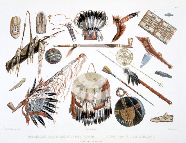 'Indian Utensils and Arms', 1843. Artist: Du Casse