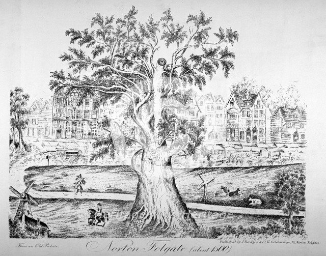 View of Norton Folgate, Shoreditch, London, as it appeared c1500 (c1870).               Artist: Anon